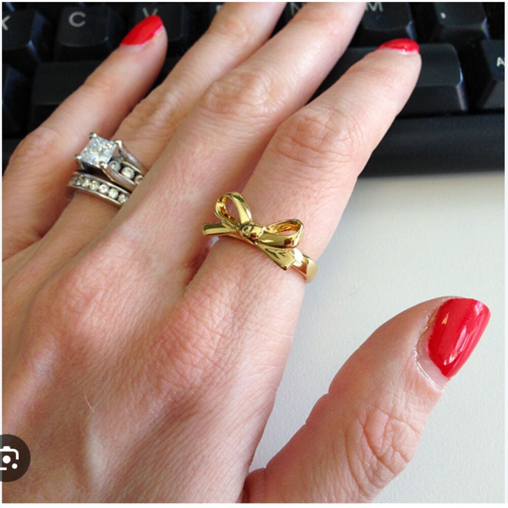 Kate Spade Gold Bow Ring Statement Ribbon Ring Approx Size 7